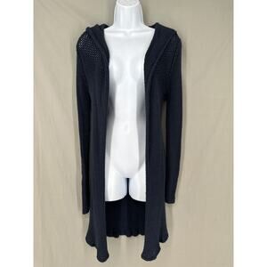 Allison Joy Evereve Cardigan Sweater Small Navy Blue Hooded Open Knit Beachy